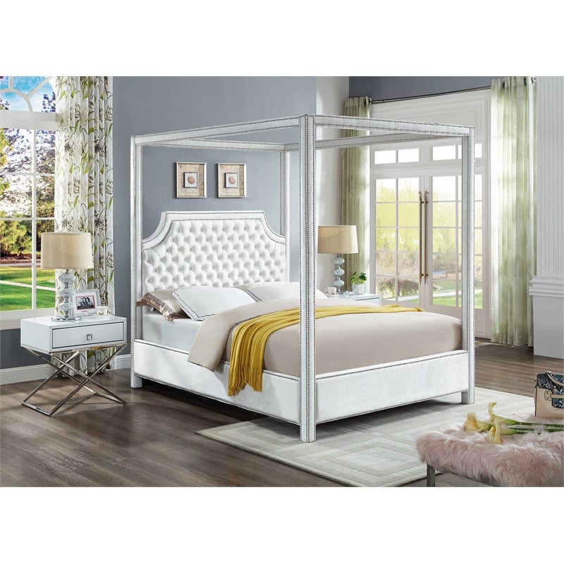 Meridian Furniture Rowan Tufted Velvet King Bed in White