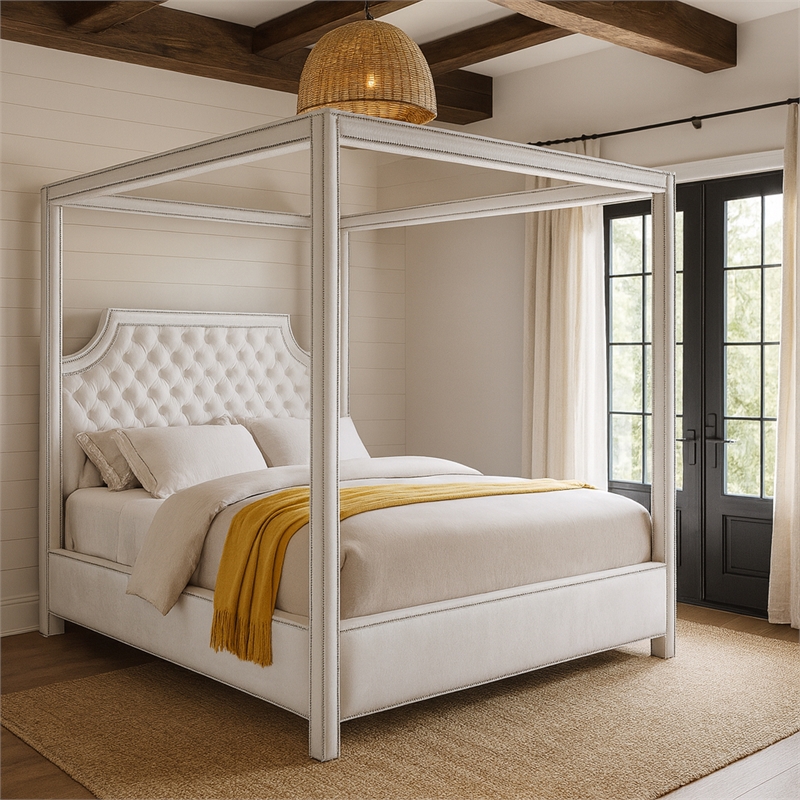 Meridian Furniture Rowan Tufted Velvet Queen Bed in White