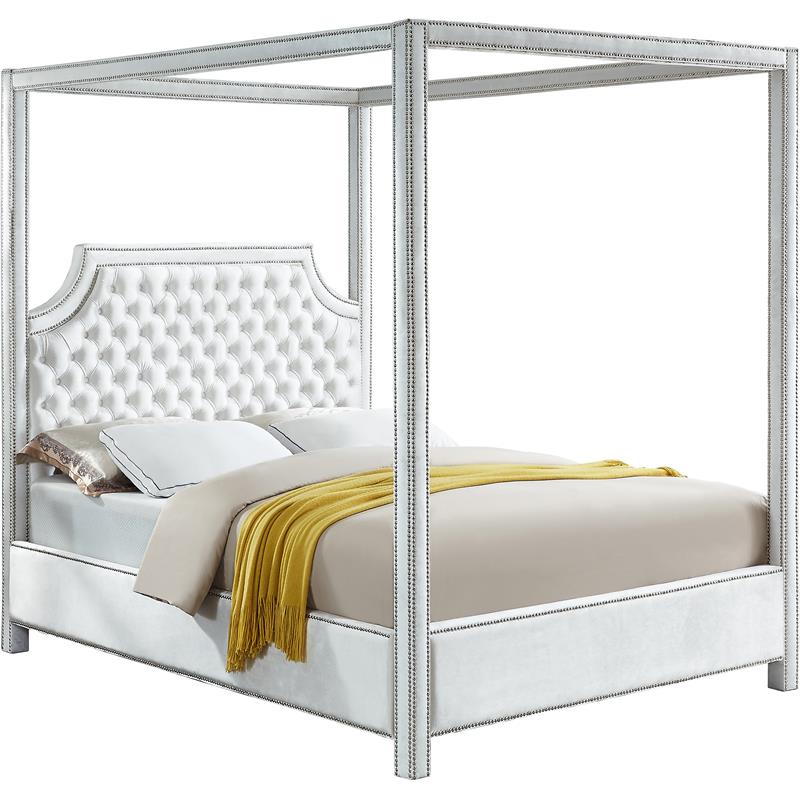 Meridian Furniture Rowan Tufted Velvet Queen Bed in White