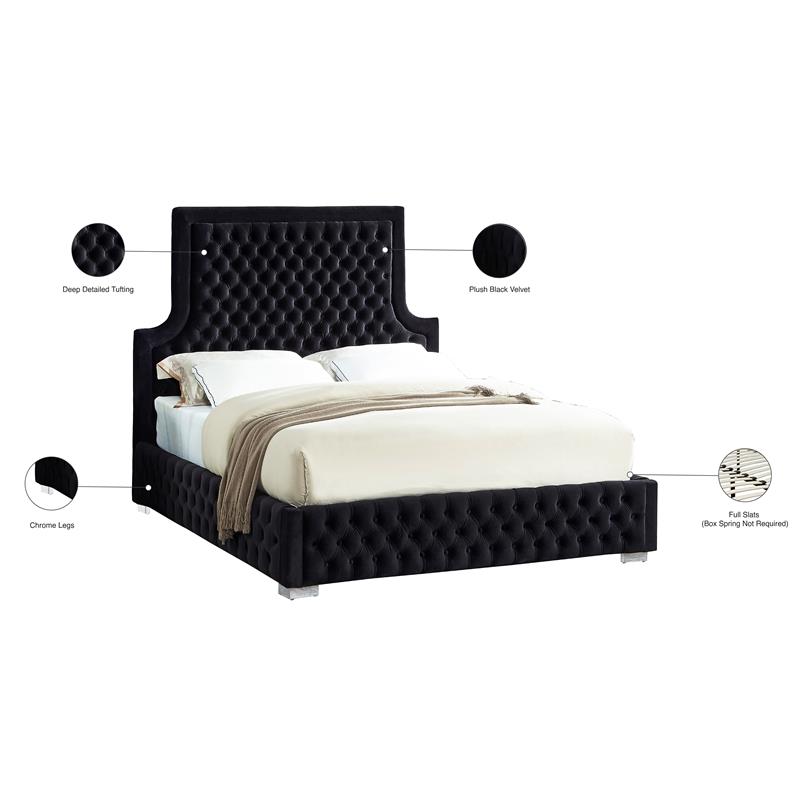 Meridian Furniture Sedona Rich Velvet King Bed in Black