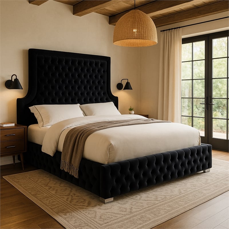 Meridian Furniture Sedona Rich Velvet King Bed in Black