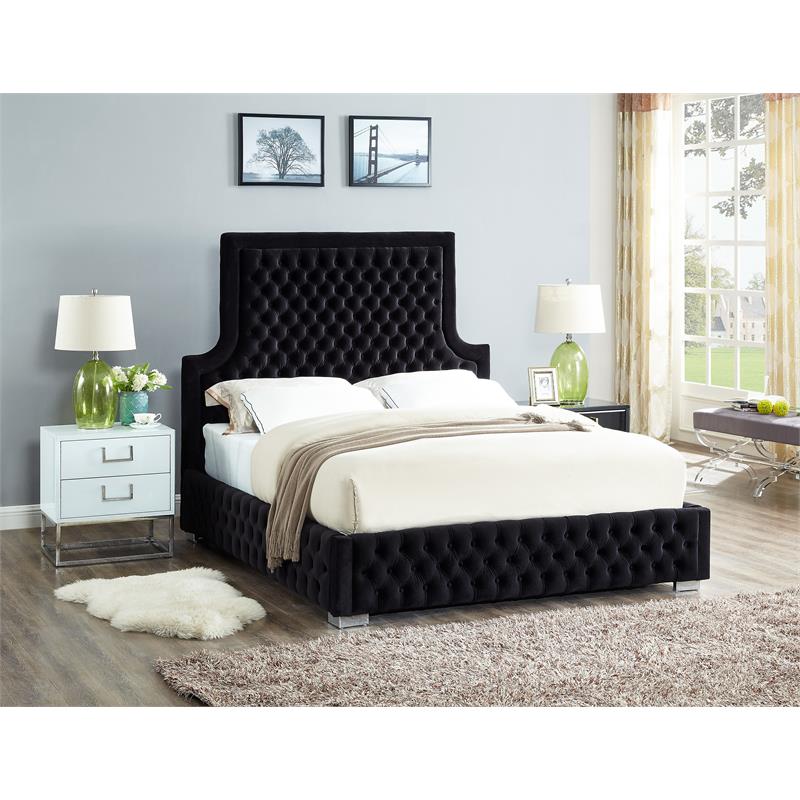 Meridian Furniture Sedona Rich Velvet Queen Bed in Black