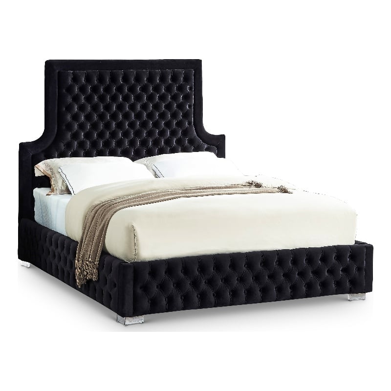 Meridian Furniture Sedona Rich Velvet Queen Bed in Black