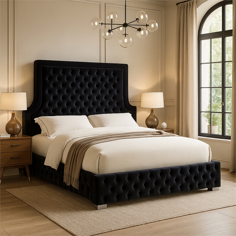 Meridian Furniture Sedona Rich Velvet Queen Bed in Black