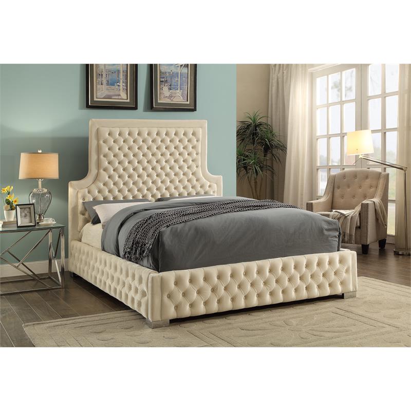 Meridian Furniture Sedona Rich Velvet King Bed in Cream