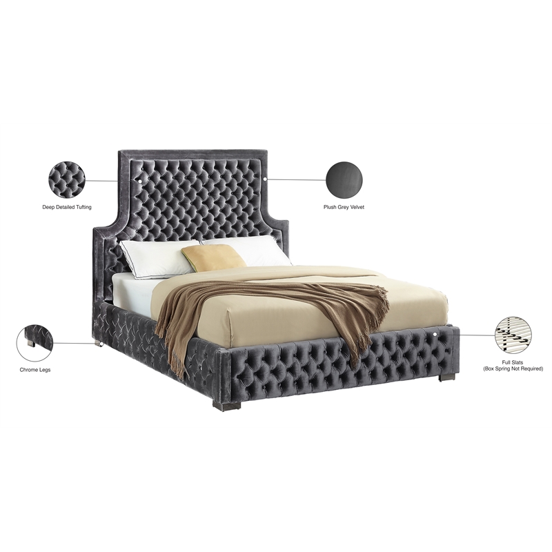 Meridian Furniture Sedona Rich Velvet King Bed in Gray
