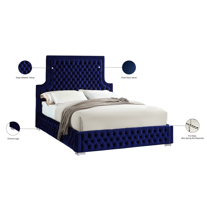 Meridian Furniture Sedona Rich Velvet King Bed in Navy