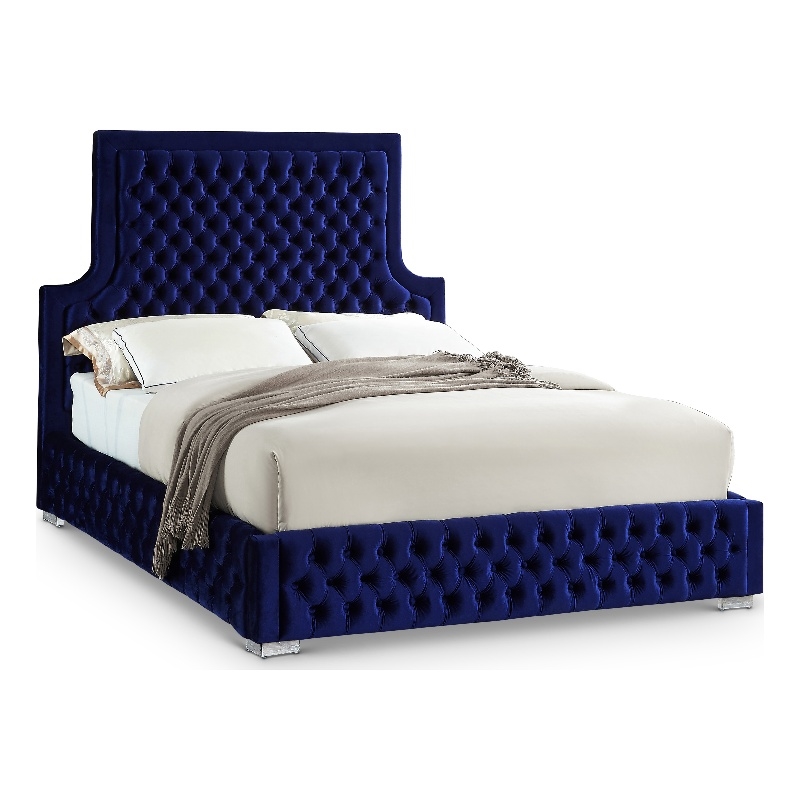 Meridian Furniture Sedona Rich Velvet Queen Bed in Navy
