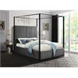 Meridian Furniture Jax Solid Wood and Velvet Queen Bed in Gray