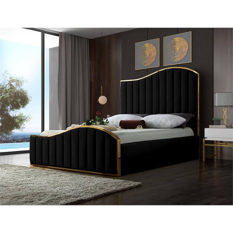 Meridian Furniture Jolie Solid Wood and Velvet King Bed in Black