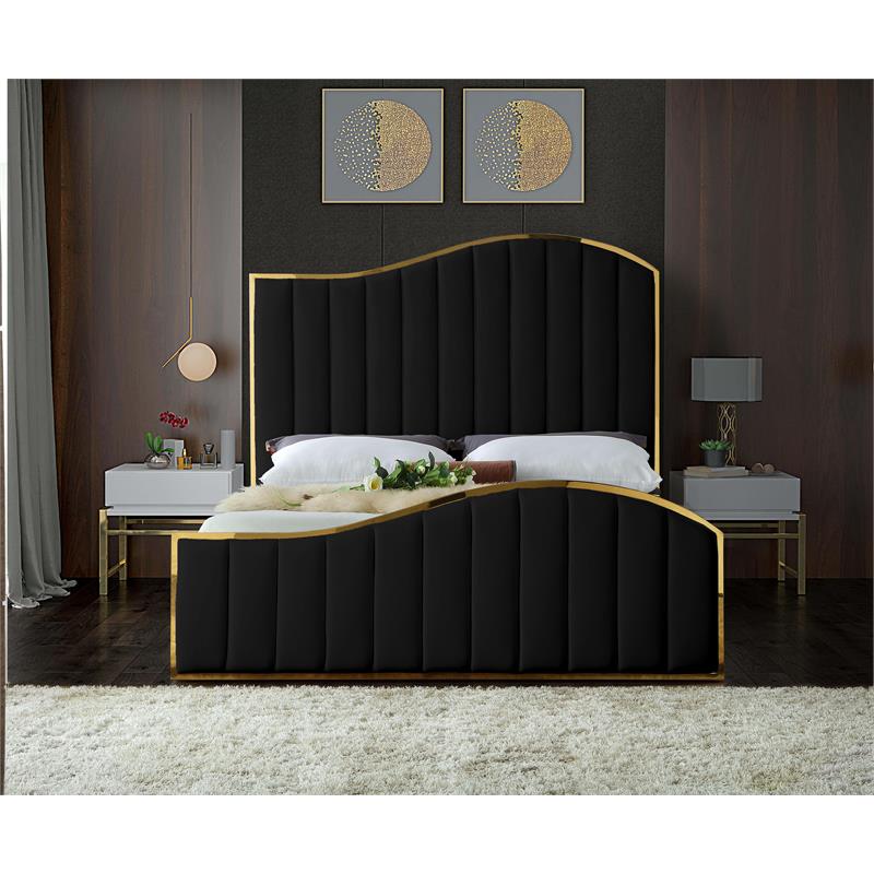Meridian Furniture Jolie Solid Wood and Velvet King Bed in Black