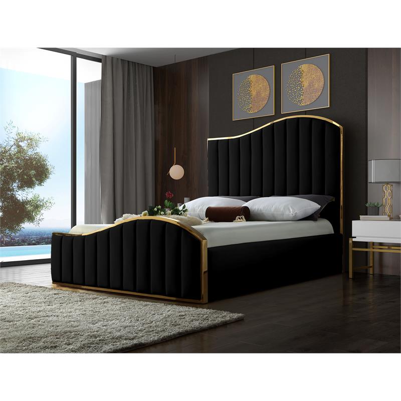Meridian Furniture Jolie Solid Wood and Velvet Queen Bed in Black