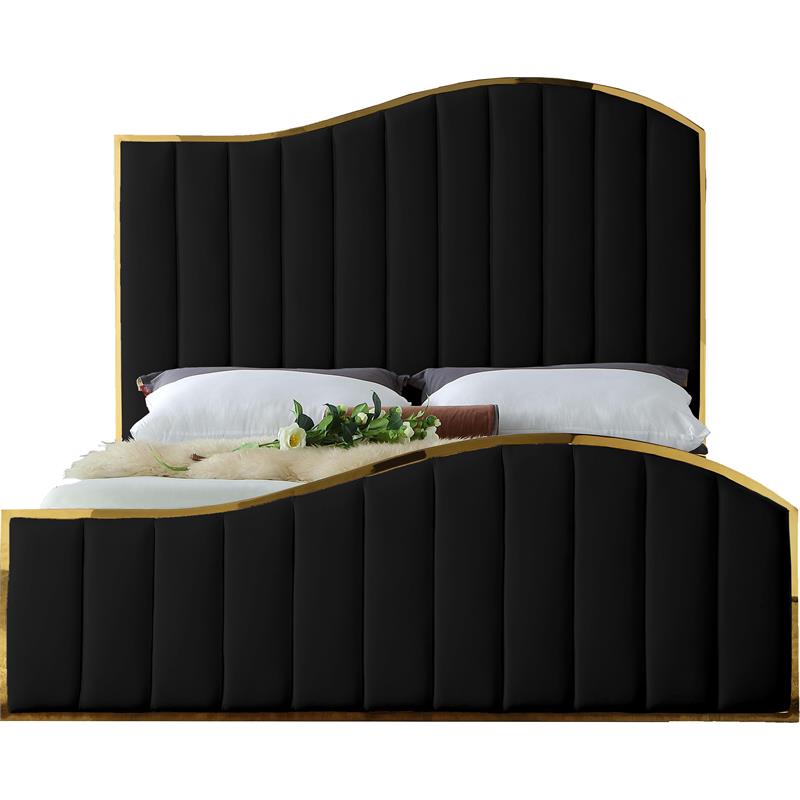 Meridian Furniture Jolie Solid Wood and Velvet Queen Bed in Black