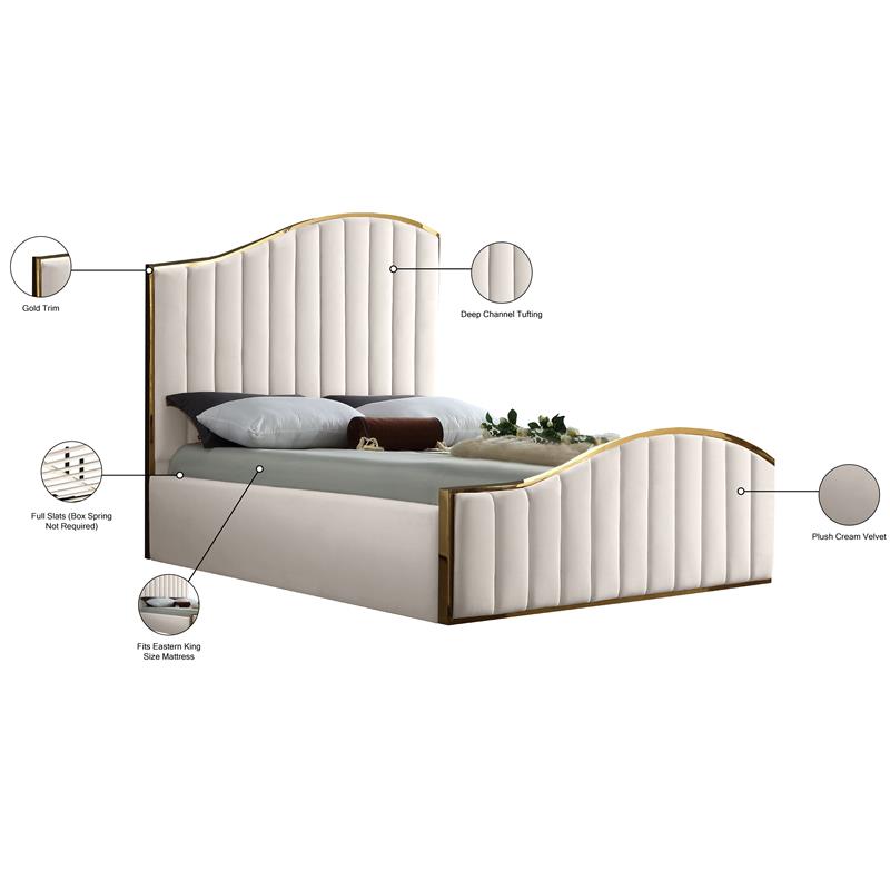 Meridian Furniture Jolie Solid Wood and Velvet King Bed in Cream