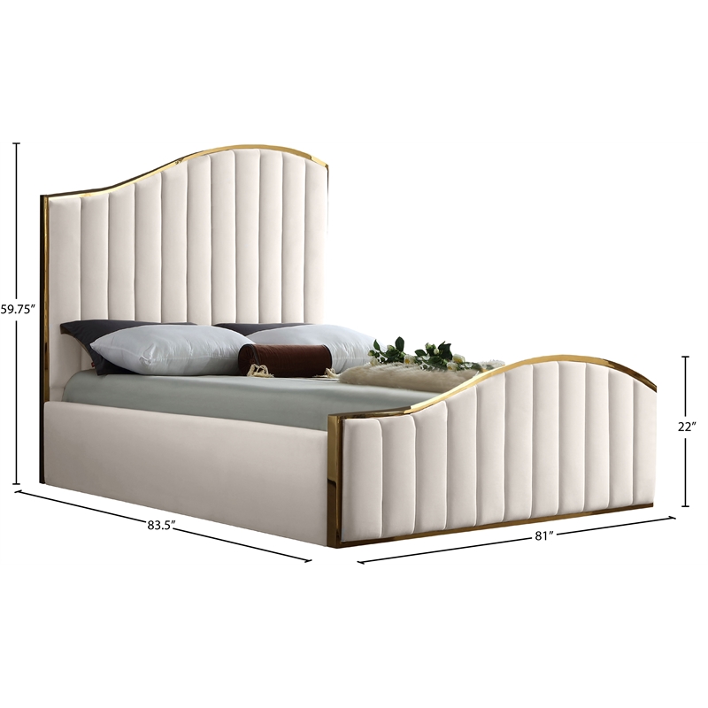 Meridian Furniture Jolie Solid Wood and Velvet King Bed in Cream