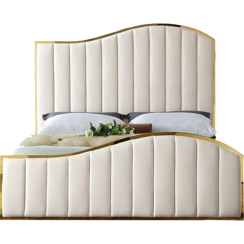 Meridian Furniture Jolie Solid Wood and Velvet King Bed in Cream