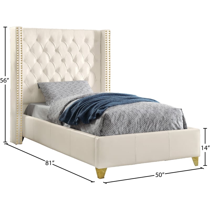 Meridian Furniture Soho Solid Wood and Vegan Leather Twin Bed in White