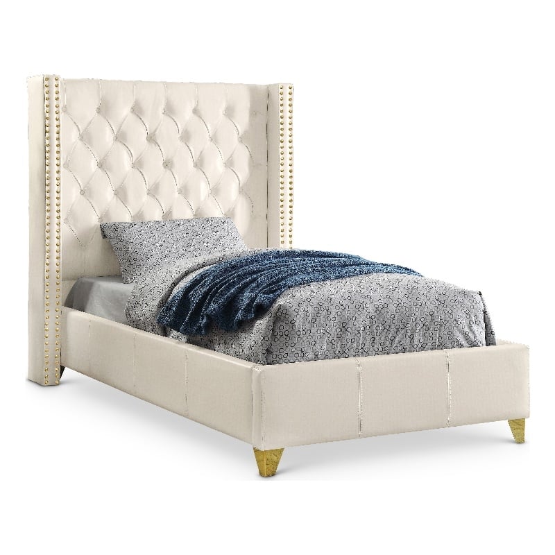 Meridian Furniture Soho Solid Wood and Vegan Leather Twin Bed in White