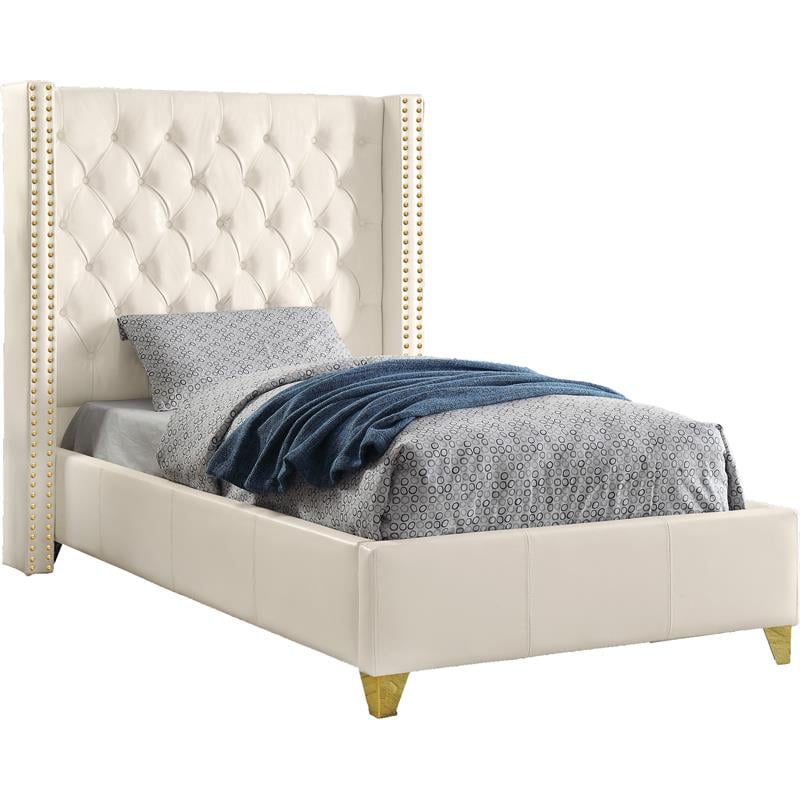 Meridian Furniture Soho Solid Wood and Vegan Leather Twin Bed in White