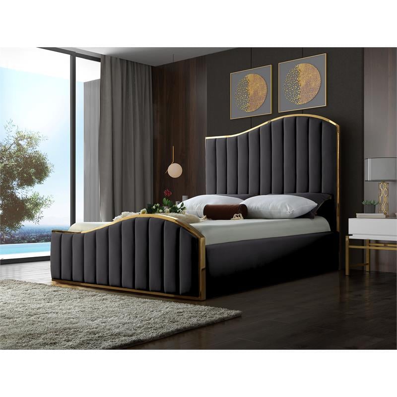 Meridian Furniture Jolie Solid Wood and Velvet King Bed in Gray