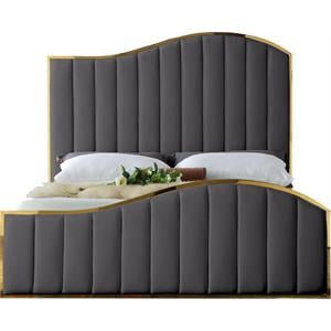 Meridian Furniture Jolie Solid Wood and Velvet King Bed in Gray