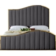 Meridian Furniture Jolie Solid Wood and Velvet Queen Bed in Gray