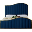 Meridian Furniture Jolie Solid Wood and Velvet Queen Bed in Navy