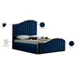 Meridian Furniture Jolie Solid Wood and Velvet Queen Bed in Navy