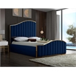 Meridian Furniture Jolie Solid Wood and Velvet Queen Bed in Navy