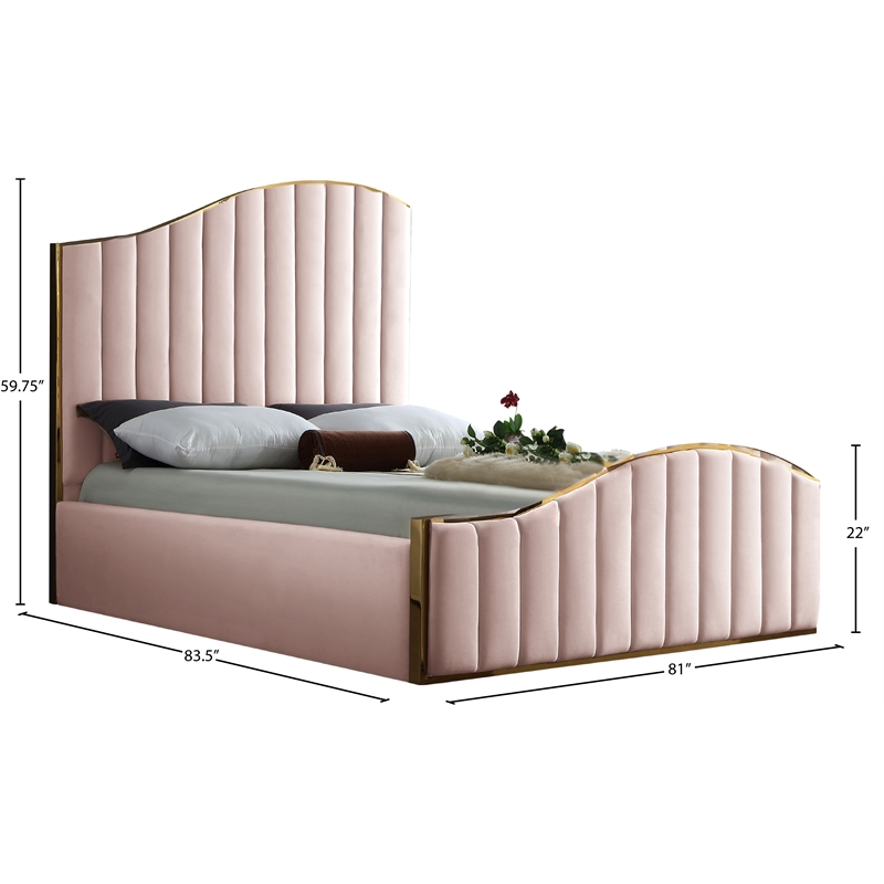 Meridian Furniture Jolie Solid Wood and Velvet King Bed in Pink