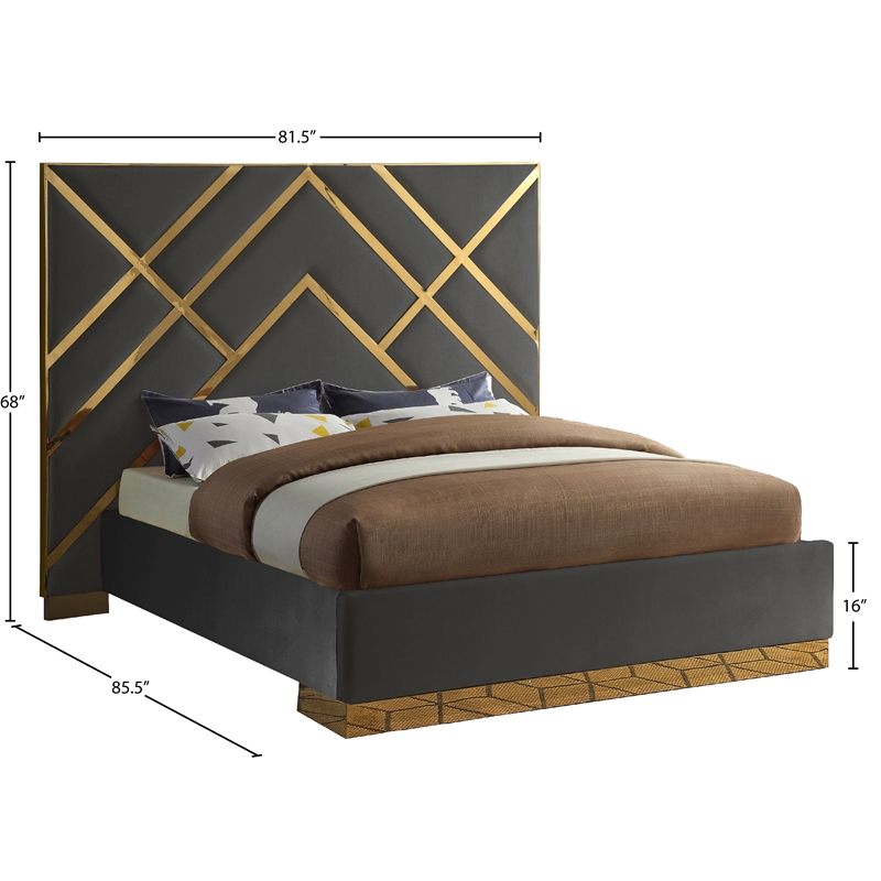 Meridian Furniture Vector Rich Velvet Queen Bed in Gray