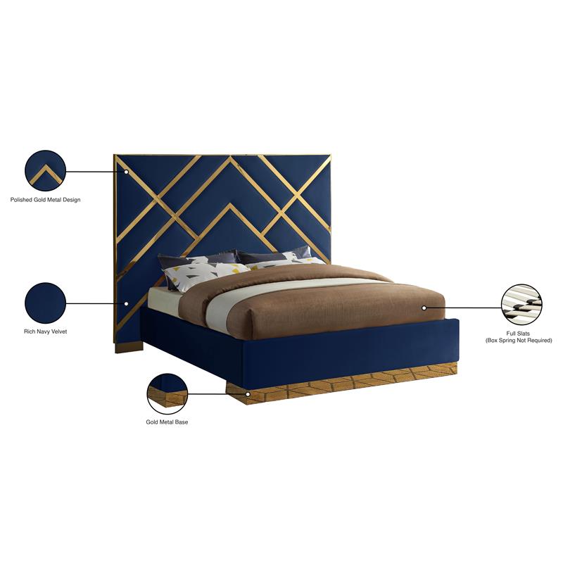 Meridian Furniture Vector Rich Velvet King Bed in Navy