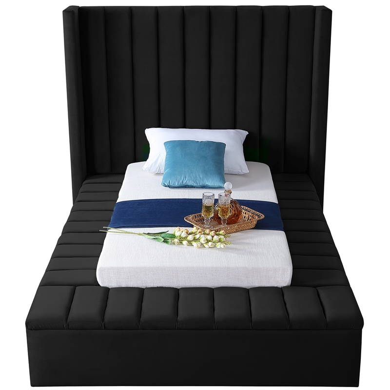 Meridian Furniture Kiki Solid Wood and Velvet Twin Bed in Black