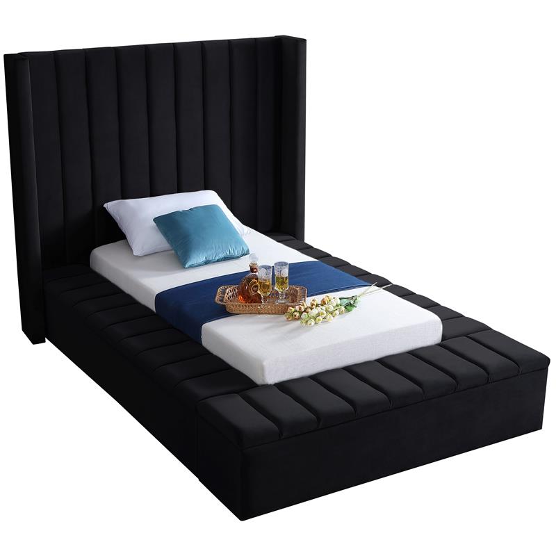 Meridian Furniture Kiki Solid Wood and Velvet Twin Bed in Black