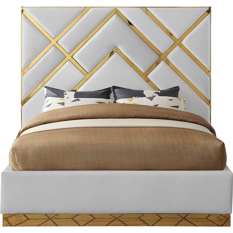 Meridian Furniture Vector  White Vegan Leather Queen Bed