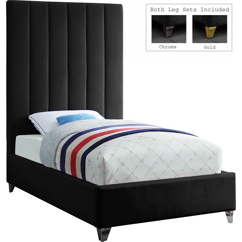 Meridian Furniture Via Rich Velvet Twin Bed in Black