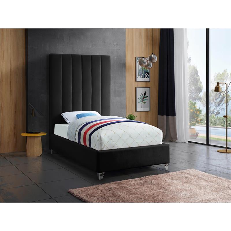 Meridian Furniture Via Rich Velvet Twin Bed in Black