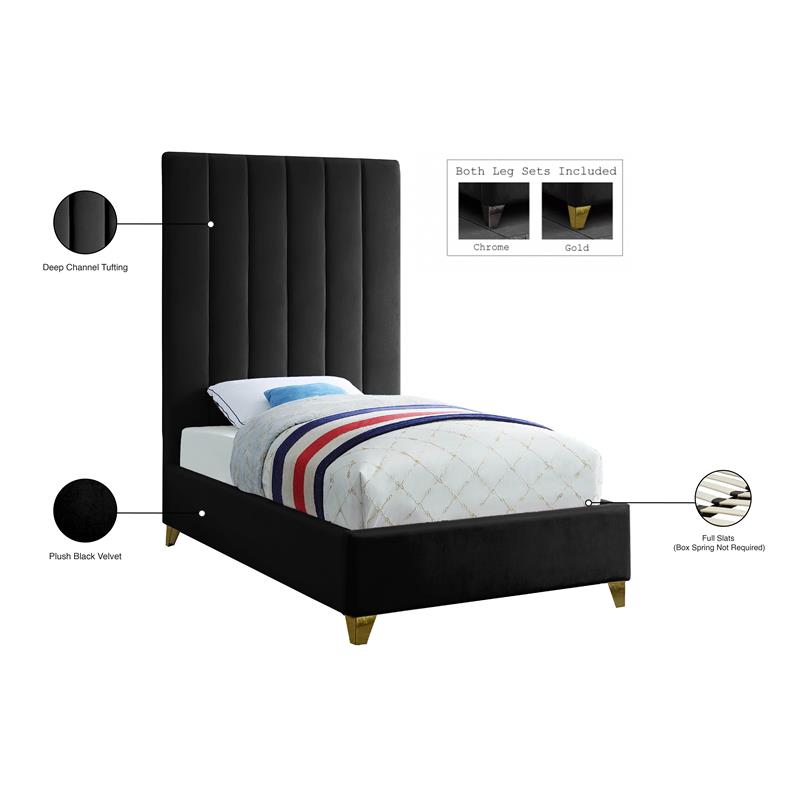 Meridian Furniture Via Rich Velvet Twin Bed in Black