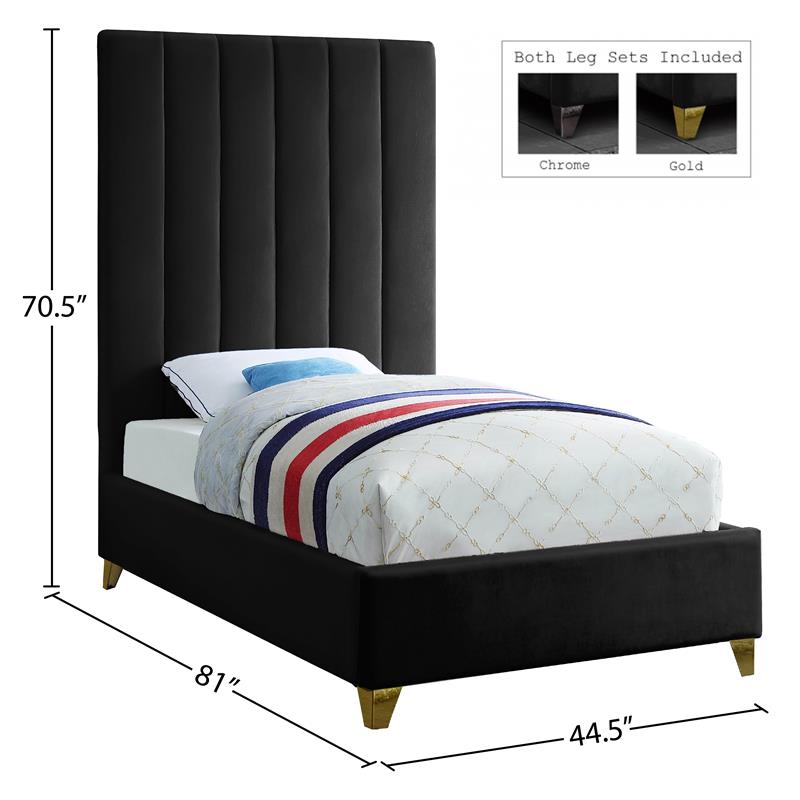 Meridian Furniture Via Rich Velvet Twin Bed in Black