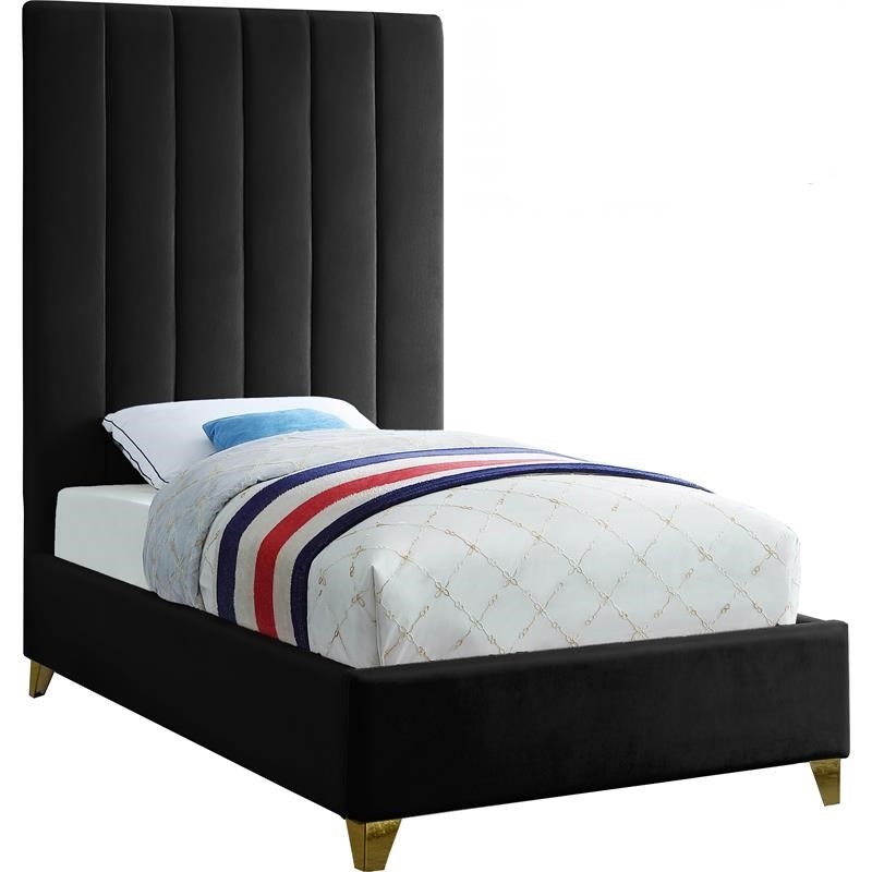 Meridian Furniture Via Rich Velvet Twin Bed in Black