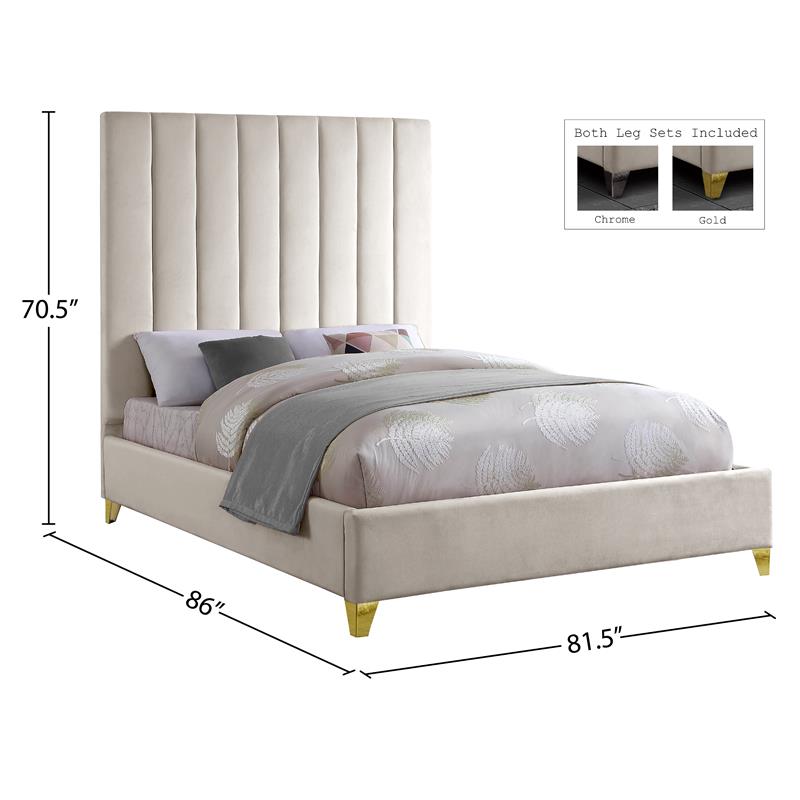 Meridian Furniture Via Rich Velvet King Bed in Cream