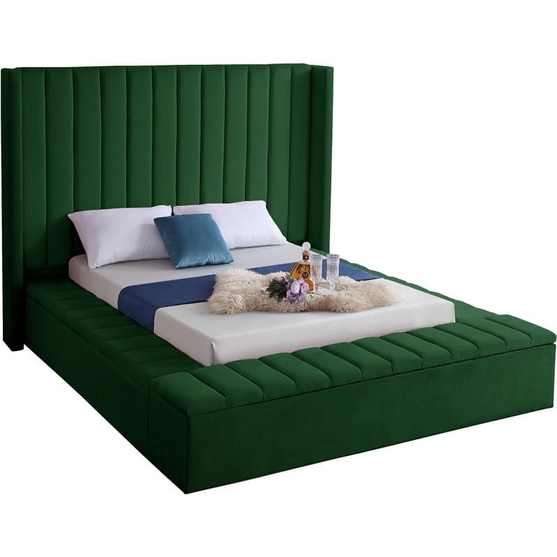 Meridian Furniture Kiki Solid Wood and Velvet King Bed in Green