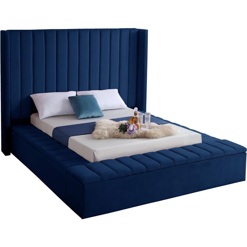 Meridian Furniture Kiki Solid Wood and Velvet Full Bed in Navy