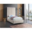 Meridian Furniture Via Rich Velvet Twin Bed in Cream
