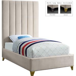 Meridian Furniture Via Rich Velvet Twin Bed in Cream
