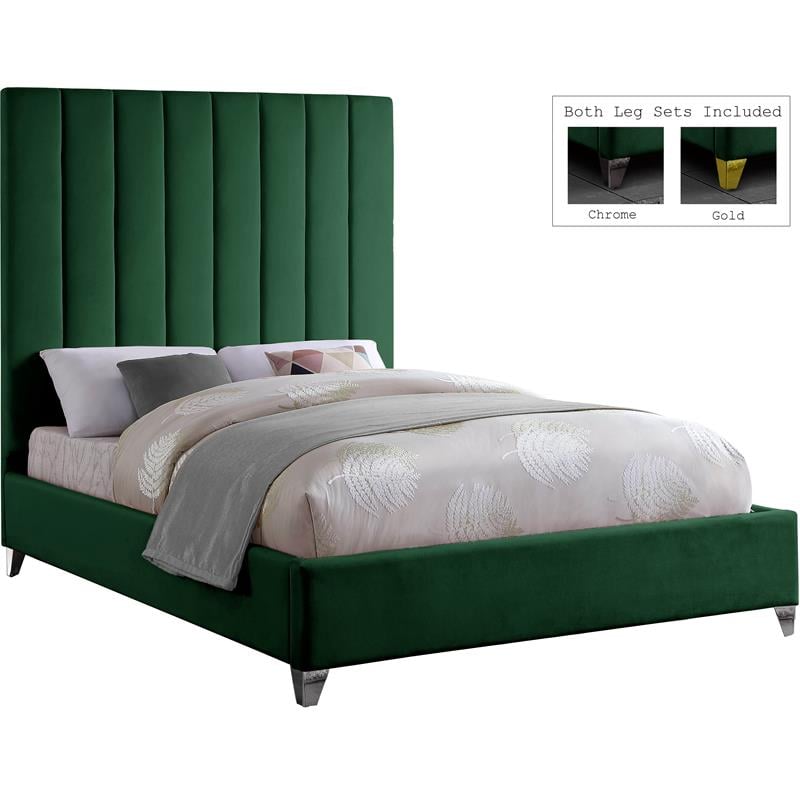 Meridian Furniture Via Rich Velvet Queen Bed in Green