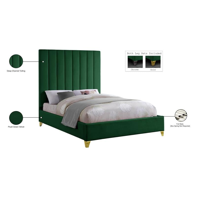 Meridian Furniture Via Rich Velvet Queen Bed in Green