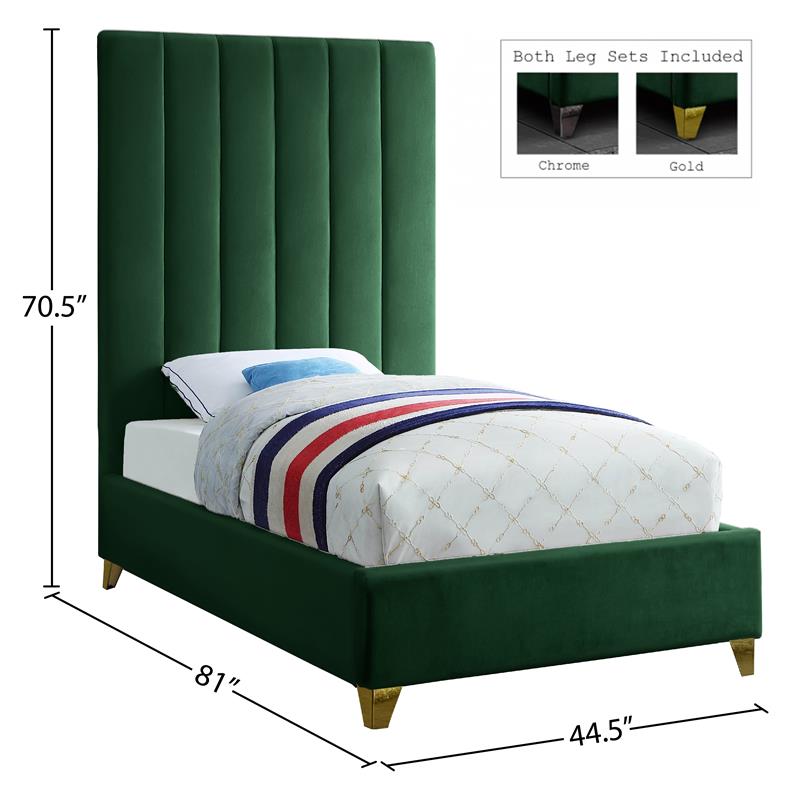 Meridian Furniture Via Rich Velvet Twin Bed in Green