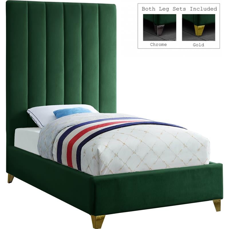 Meridian Furniture Via Rich Velvet Twin Bed in Green