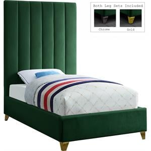 Meridian Furniture Via Rich Velvet Twin Bed in Green